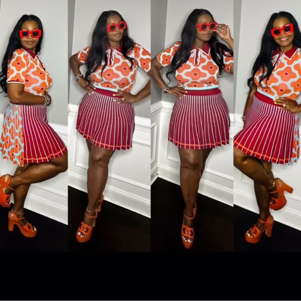 Striped Red Mini Skirt Set